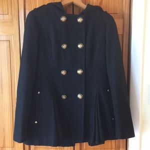 Black Hooded Pea Coat